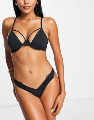 Exclusive plunge bra with strapping in black