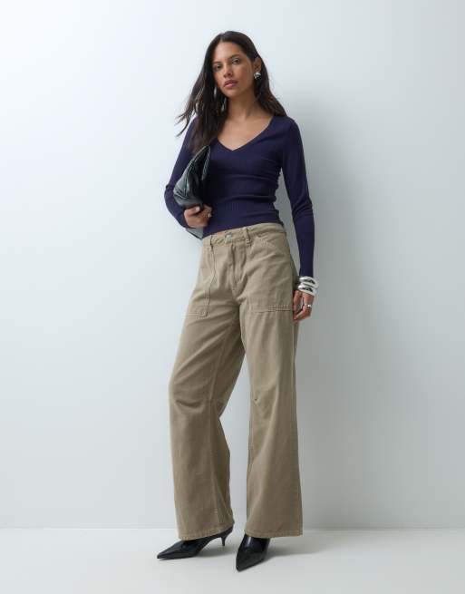 Coton On close knit v neck top in navy , 2 of 5