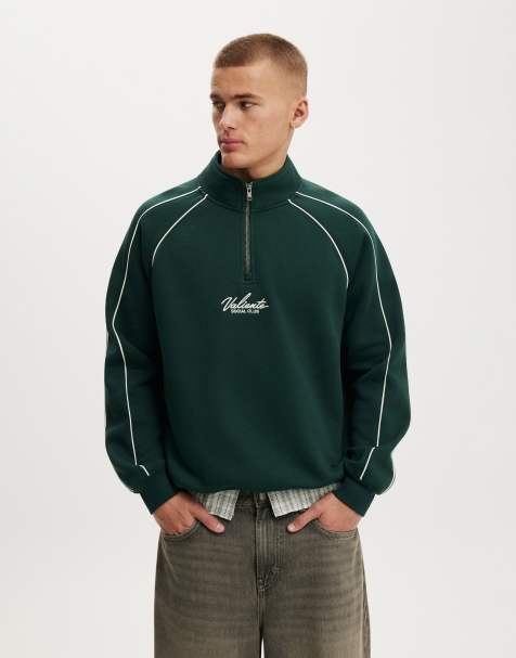 Cotton On 1/4 zip graphic fleece in green