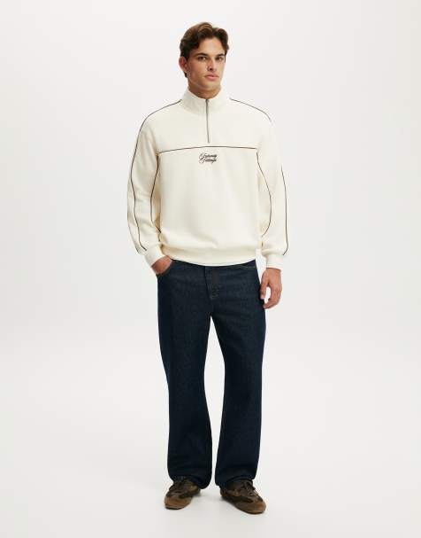 Cotton On 1/4 zip graphic fleece in white - view 1