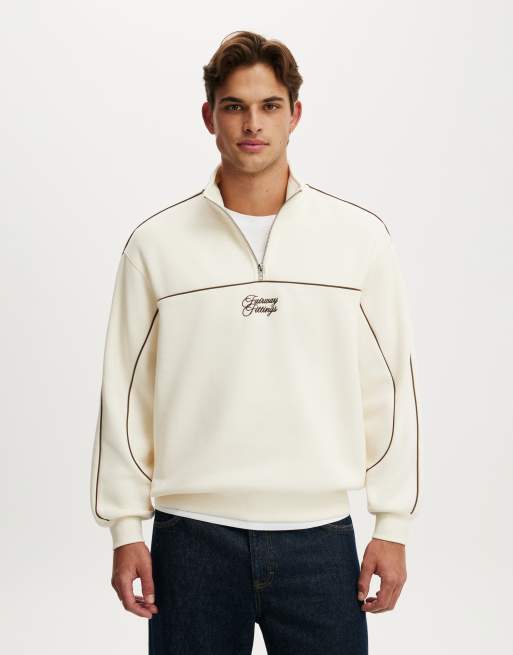 Cotton On 1/4 zip graphic fleece in white, 2 of 4