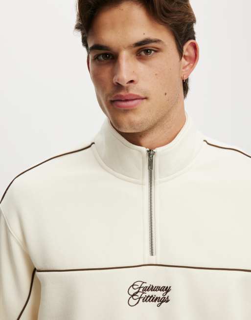 Cotton On 1/4 zip graphic fleece in white, 3 of 4