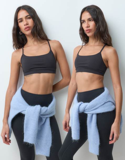 Cotton On 2-pack active croptopp med nyckelhålsöppning i svart - view 1