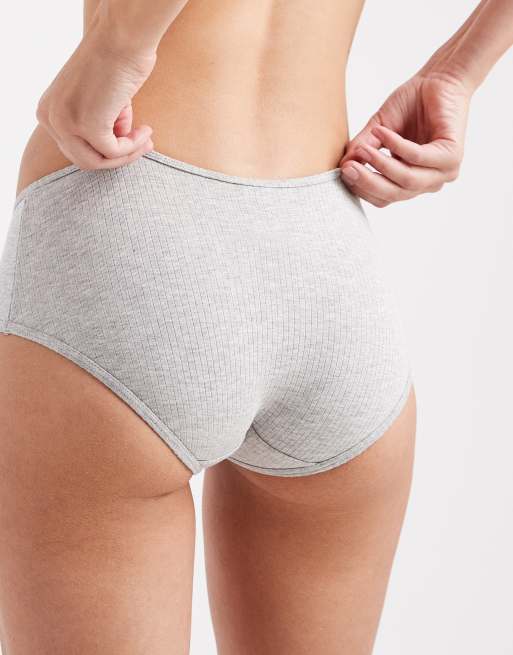 Cotton On 2 pack cotton rib boyleg briefs in grey marle and black, 3 of 4