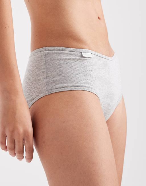 Cotton On 2 pack cotton rib boyleg briefs in grey marle and black, 4 of 4