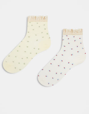 Cotton On 2 pack femme frill mid crew sock - view 1