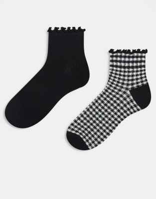 Cotton:on Cotton On 2 Pack Frill Trim Rib Knit Ankle Socks In Multi