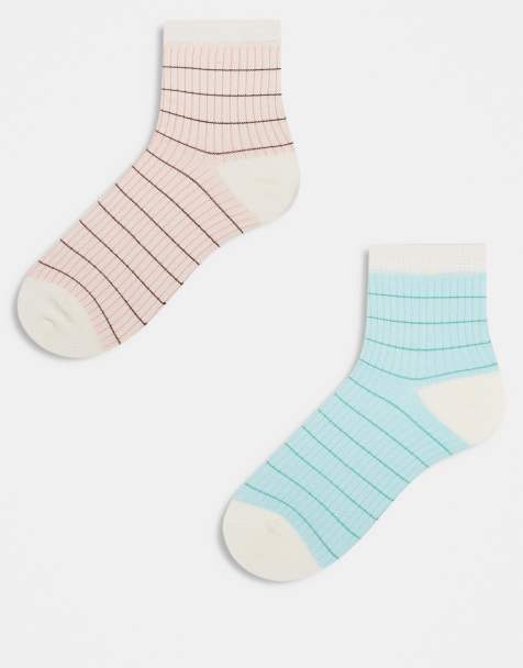 Cotton On 2 pack grid pattern crew sock in cloudy jade and lemon icing - view 1