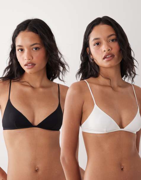 Cotton On 2 pack of invisible micro bralets in black and white - view 1