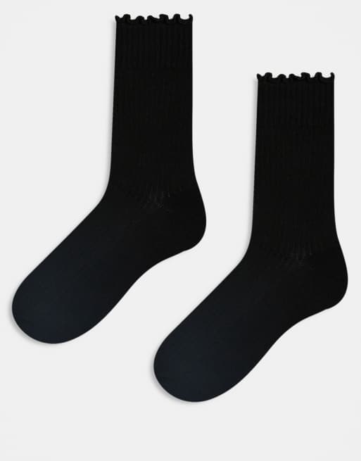 Cotton On 2 pack Perfect Pair frill rib crew socks in black