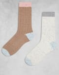 [Cotton:On] Cotton On 2 pack ribbed crew sock in white and brown multi One Size MULTI
