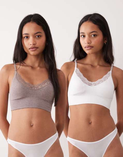 Cotton On 2-pack sömlös lång bralette i mocha och vit - view 1