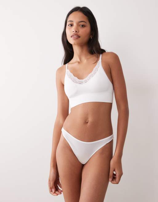 Cotton On 2-pack sömlös lång bralette i mocha och vit, 2 av 4