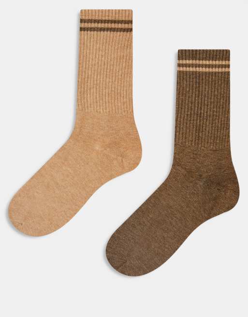 Cotton On 2 pack The Perfect Pair crew socks in brown marle