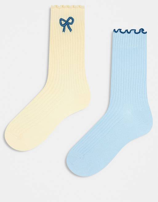 Cotton On 2 pack The Perfect Pair frill rib crew socks 