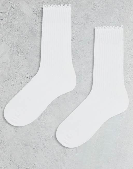 Cotton On 2 pack the perfect pair frill ribbed crew socks in white
