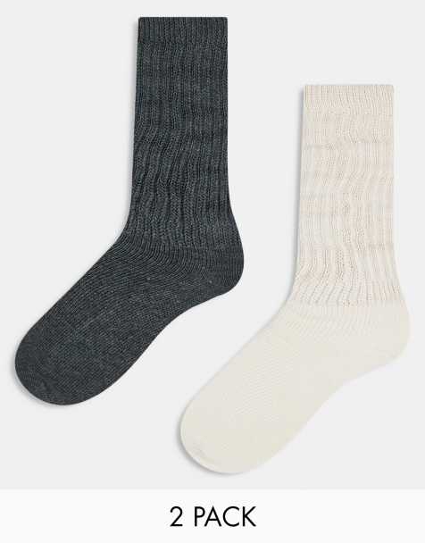Cotton On – 2er-Pack geraffte Socken im Stil der 90er in Ecru und Anthrazit - view 1