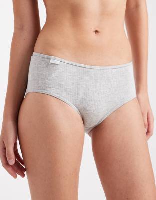 Cotton On - 2er-Pack gerippte Boyleg-Slips aus Baumwolle in meliertem Grau und Schwarz-Bunt