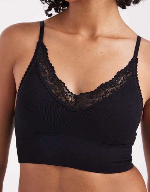Cotton On – 2er-Pack nahtlose Longline-Bustiers in Schwarz und Burgunderrot mit Spitzenborte, 4 von 4