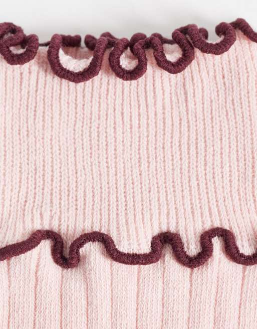 Cotton On 2pk 'The Perfect Pair' frill rib ankle socks in peony rose deep pomegranate, 2 of 3