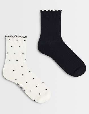 Cotton On 2pk The Perfect Pair Frill Ribbed Ankle Socks In Multi