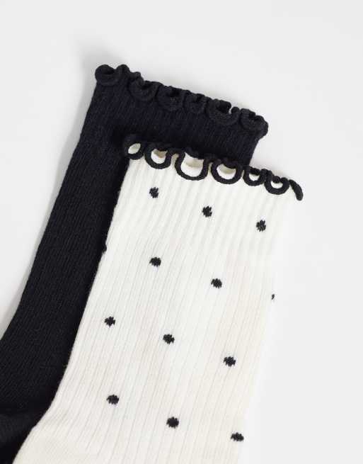 Cotton On 2pk The perfect pair frill ribbed ankle socks in black white, 2 of 3