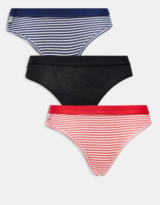 Cotton:On Cotton On 3 pack branded bikini briefs in stripe and black