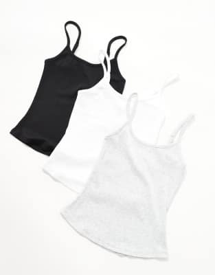 Cotton:On Cotton On 3 pack byron scoop spaghetti strap cami in black white and grey-Multi