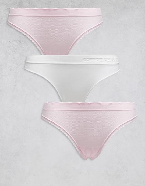Cotton On 3 pack cotton ribbed cheeky briefs in pink and white - view 1