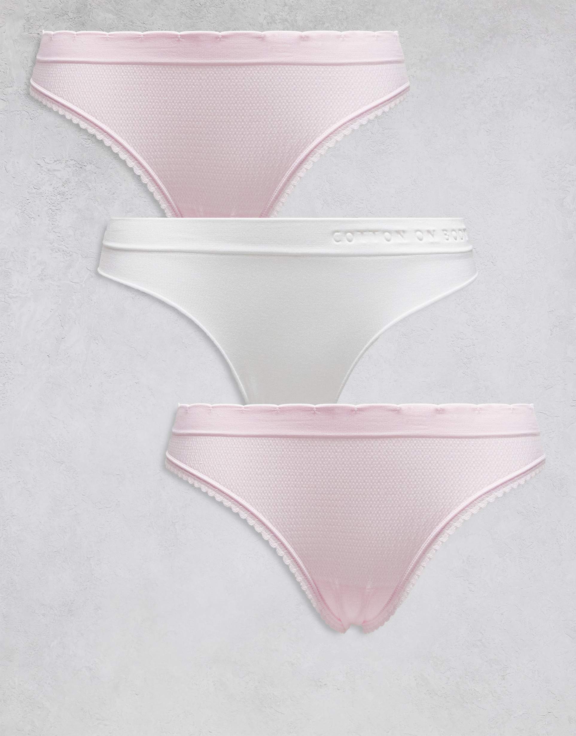 cotton on 3 pack cotton ribbed cheeky briefs in pink and white