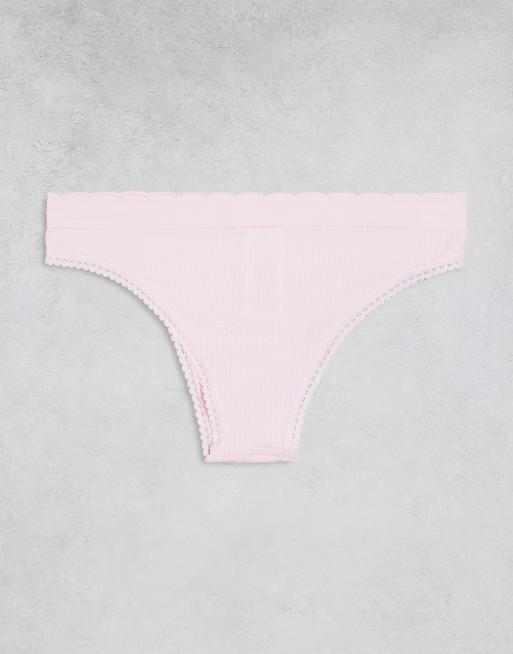Cotton On 3 pack cotton ribbed cheeky briefs in pink and white, 3 of 3