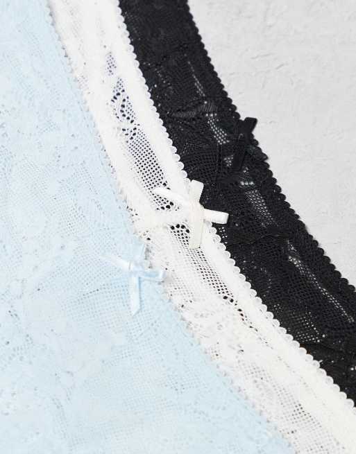 Cotton On 3 pack everyday all over lace brief in black white blue, 2 of 3