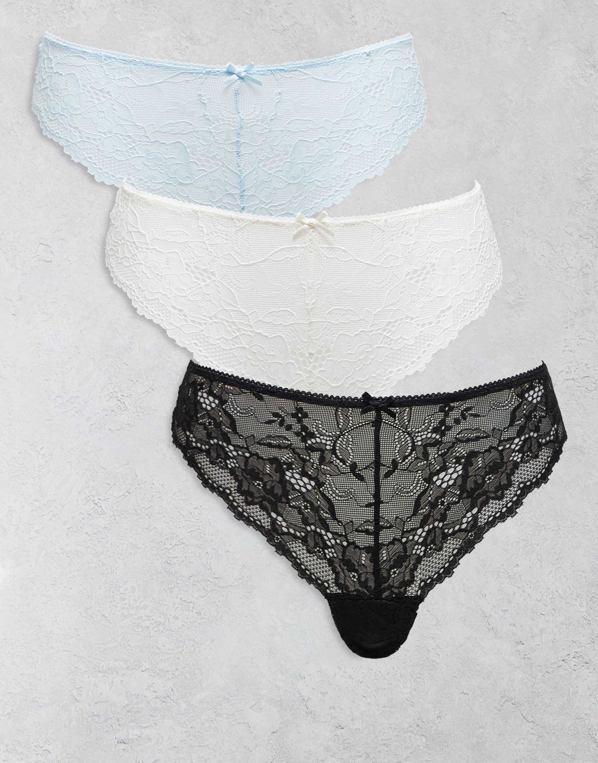 cotton on 3 pack everyday all over lace briefs in black white blue