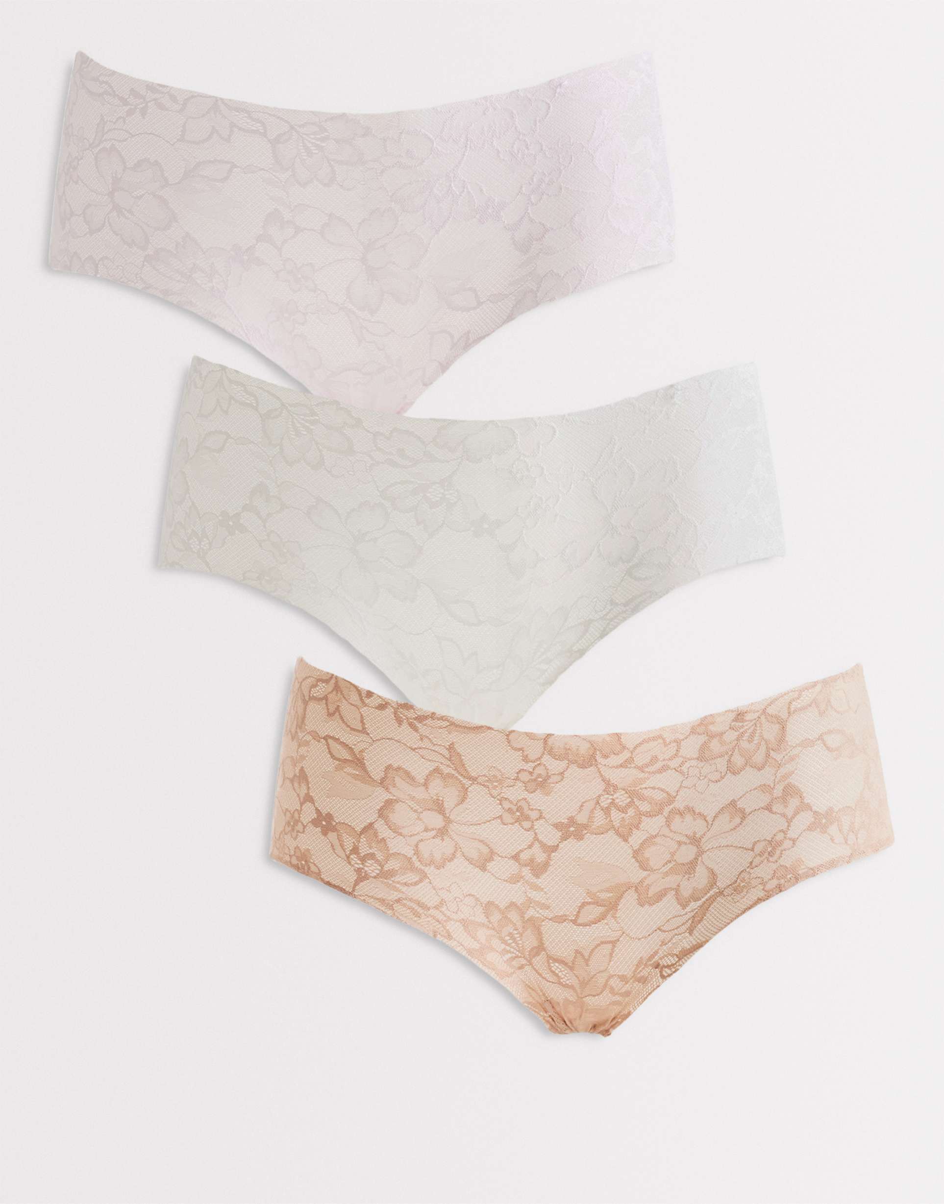 cotton on 3 pack invisible lace boyleg briefs in pink, beige and white