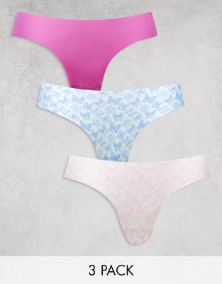 Cotton On 3 pack invisible thong pack in butterfly print multi | ASOS