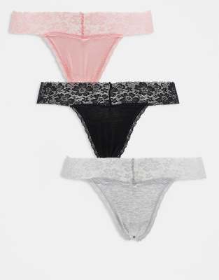 Cotton:on Cotton On 3-pack Lace Comfy Everyday Thongs-multi