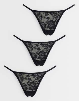 Cotton On 3 Pack Lace Thong Set In Black