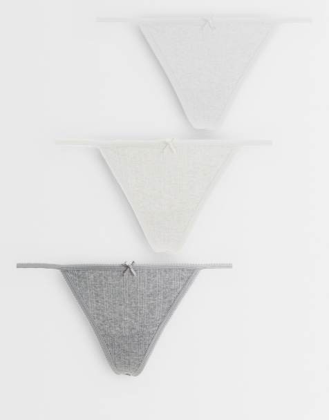 Cotton On 3 pack pointelle thongs in butterscotch, gray, and white - view 1