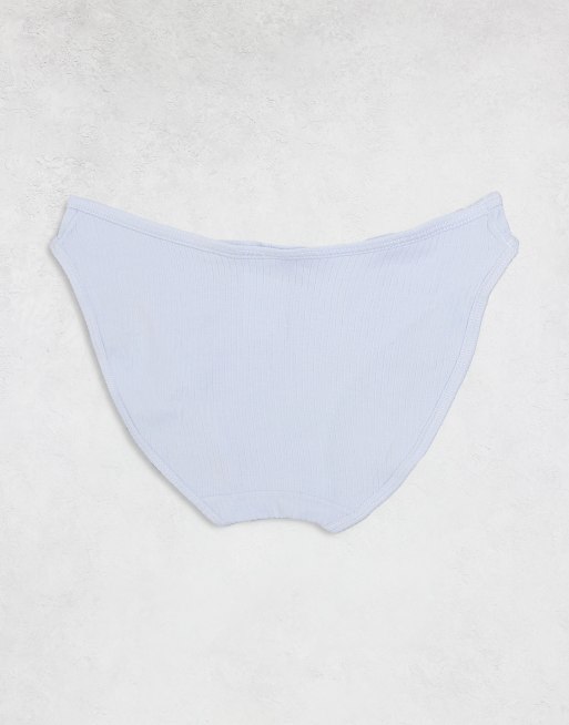 Cotton On 3 pack ribbed bikini brief set in green, white and blue, 3 of 3