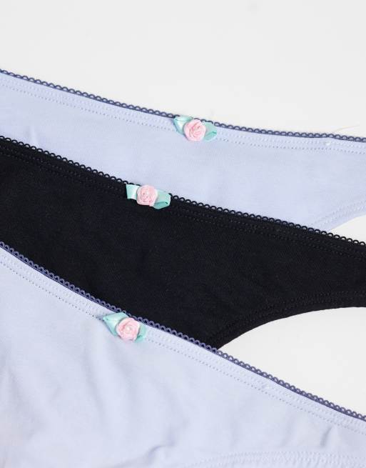 Cotton On 3-pack rosette thongs in blue and black, 3 of 3
