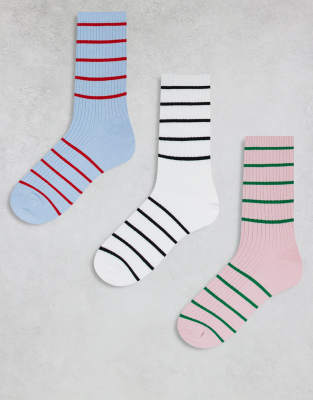 Cotton:on Cotton On 3 Pack Stripe Waffle Crew Sock-multi