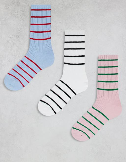 Cotton On 3 pack stripe waffle crew socks 