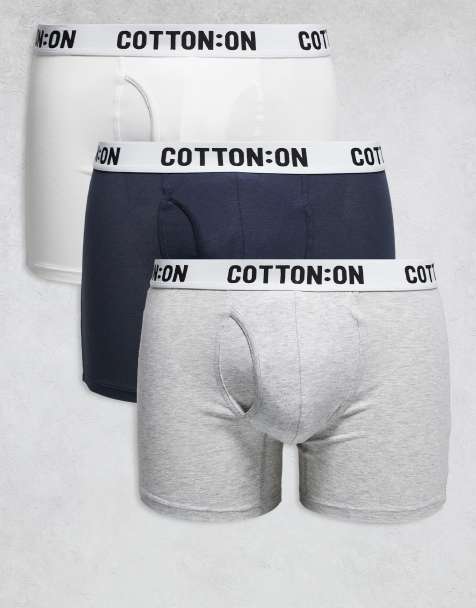 Cotton On – 3er-Pack Boxershorts in meliertem Hellgrau/Marineblau/Weiß - view 1