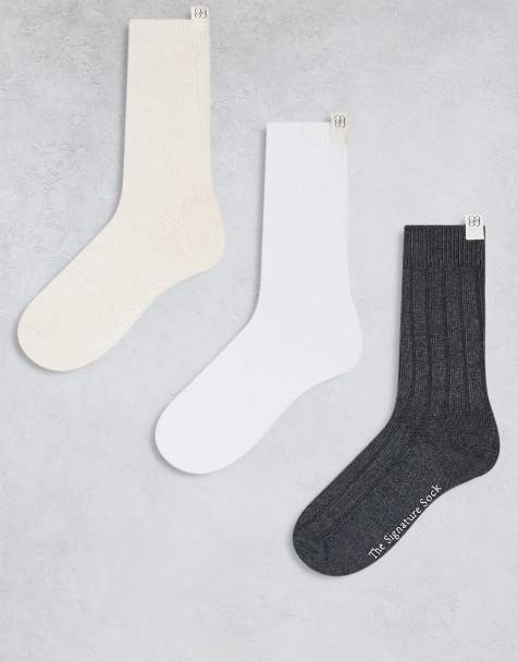 Cotton On – 3er-Pack Crew-Socken in Kokosnussweiß, Weiß und Anthrazit mit Signatur-Logo - view 1