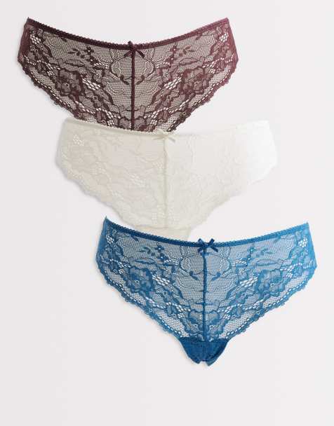 Cotton On – 3er-Pack knappe Spitzen-Slips in Petrol, Lila und Butterscotch - view 1