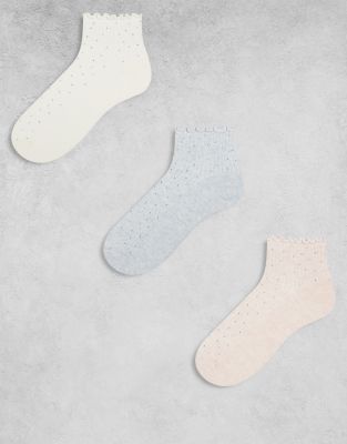 Cotton:on Cotton On 3_pack Diamante Ruffle Ankle Socks In Multi