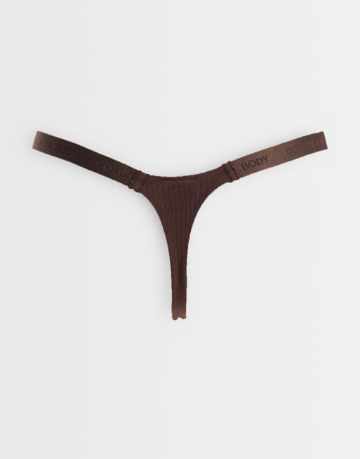 Cotton On 4 pack 90s lingerie thong set in black white grey and brown, 3 of 3