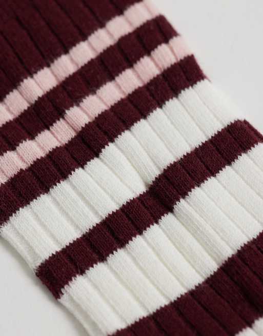 Cotton On 5-pack cienkich prążkowanych skarpetek do kostki w paski deep pomegranate peony rose, 2 z 3