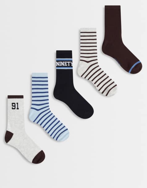 Cotton On 5 pack crew sock in blue stripe mix - view 1