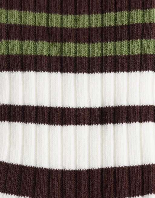 Cotton On 5-pack finribbad strumpa med rund halsringning i mörk ek, moss och agatrand, 3 av 3